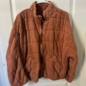Free People Quilted Jacket in Rust Brown